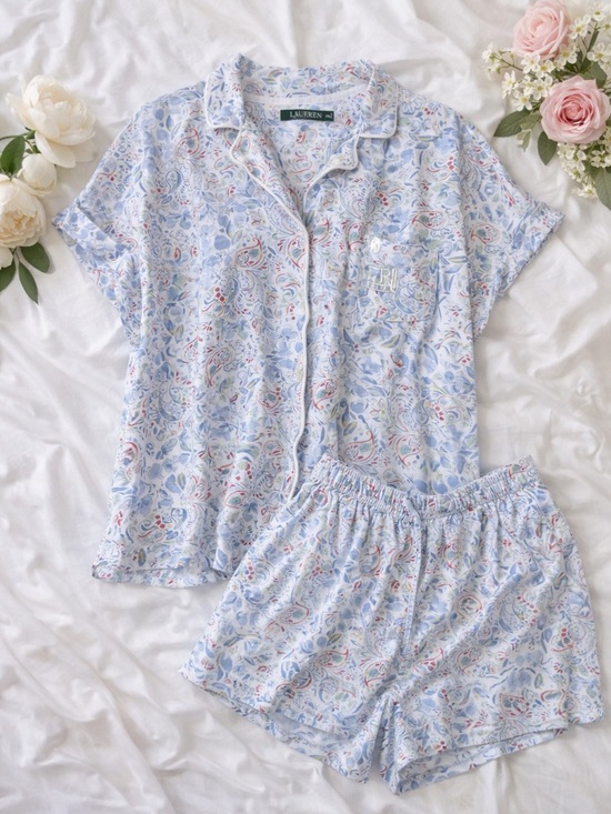 Lauren Ralph Lauren Other - Lauren Ralph Lauren Floral Pajama Lounge Set Blue Embroidered Logo XL Preppy